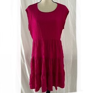 Knox Rose Tiered Gauze Dress Sz Medium Magenta Pink Sleeveless W/Pockets